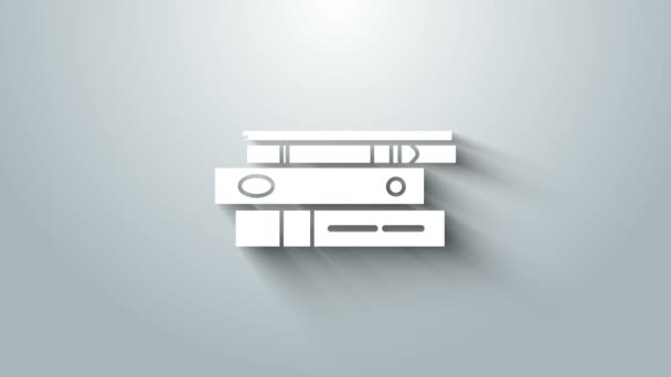 Složky Bílé sady Office s ikonou papíru a dokumentů izolovanou na šedém pozadí. Kancelářské pořadače. Znak archivovat složku. Grafická animace pohybu videa 4K — Stock video