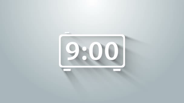 Wit Digitaal wekker pictogram geïsoleerd op grijze achtergrond. Elektronische wekker. Tijdicoon. 4K Video motion grafische animatie — Stockvideo
