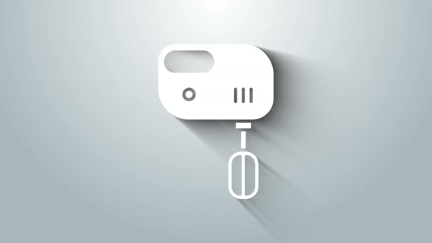 Иконка "Белый электрический микс" на сером фоне. Блендер для кухни. Видеографическая анимация 4K — стоковое видео