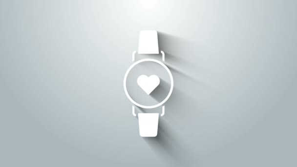 Jam tangan White Smart menunjukkan jantung berdetak ikon terisolasi pada latar belakang abu-abu. Konsep Fitness App. Animasi grafis gerak Video 4K — Stok Video