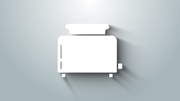 Bílá tousty s ikonou tousty izolované na šedém pozadí. Grafická animace pohybu videa 4K — Stock video