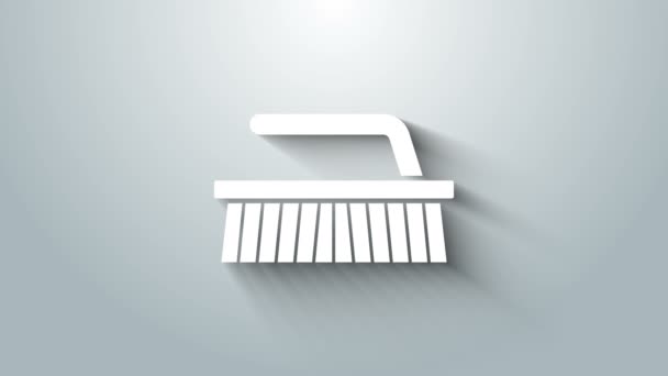 Spazzola bianca per la pulizia dell'icona isolata su sfondo grigio. Animazione grafica 4K Video motion — Video Stock