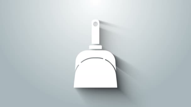 Vit Dustpan ikon isolerad på grå bakgrund. Rengöring av skopor. 4K Video motion grafisk animation — Stockvideo