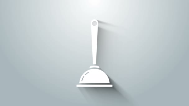 Émbolo de goma blanca con mango de madera para la limpieza de tuberías icono aislado sobre fondo gris. Desatascador de inodoro. Animación gráfica de vídeo 4K — Vídeos de Stock