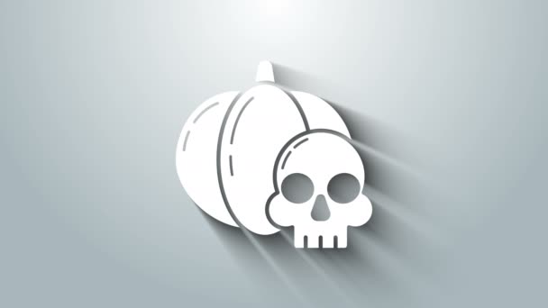 Ícone de abóbora branca e crânio isolado em fundo cinza. Feliz festa de Halloween. Animação gráfica em movimento de vídeo 4K — Vídeo de Stock