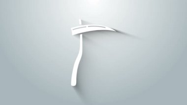 Beyaz Tırpan simgesi gri arkaplanda izole edildi. Mutlu Cadılar Bayramı Partisi. 4K Video hareketli grafik canlandırması