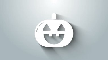 Beyaz Balkabağı simgesi gri arkaplanda izole edildi. Mutlu Cadılar Bayramı Partisi. 4K Video hareketli grafik canlandırması