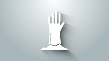 Beyaz Zombi el simgesi gri arkaplanda izole edildi. Silah canavarı öldü. Mutlu Cadılar Bayramı Partisi. 4K Video hareketli grafik canlandırması