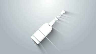 Gri arkaplanda beyaz şampanya şişesi ikonu var. 4K Video hareketli grafik canlandırması