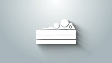 Beyaz Kek simgesi gri arkaplanda izole edildi. Doğum günün kutlu olsun. 4K Video hareketli grafik canlandırması