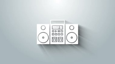 Gri arkaplanda iki hoparlör simgesi olan Beyaz Ev stereosu. Müzik sistemi. 4K Video hareketli grafik canlandırması
