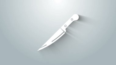 Beyaz Bıçak simgesi gri arkaplanda izole edildi. Çatal bıçak sembolü. 4K Video hareketli grafik canlandırması