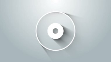 Gri arkaplanda beyaz CD veya DVD disk simgesi izole edildi. Küçük disk işareti. 4K Video hareketli grafik canlandırması