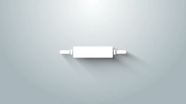 Beyaz yuvarlanan pin simgesi gri arkaplanda izole edildi. 4K Video hareketli grafik canlandırması