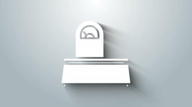 Gri arkaplanda beyaz ölçekli simge izole edildi. Ağırlık ölçüm aletleri. 4K Video hareketli grafik canlandırması