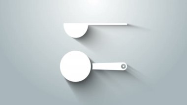 Beyaz Ölçü kaşığı simgesi gri arkaplanda izole edilmiş. 4K Video hareketli grafik canlandırması