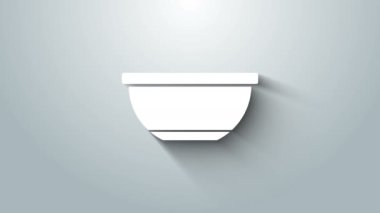 Beyaz Bowl simgesi gri arkaplanda izole edildi. 4K Video hareketli grafik canlandırması