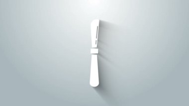 Beyaz Bıçak simgesi gri arkaplanda izole edildi. Çatal bıçak sembolü. 4K Video hareketli grafik canlandırması