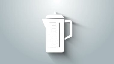 Gri arkaplanda beyaz çaydanlık simgesi izole edildi. 4K Video hareketli grafik canlandırması