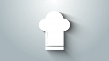 Beyaz Aşçı şapkası simgesi gri arkaplanda izole edildi. Aşçılık sembolü. Aşçı şapkası. 4K Video hareketli grafik canlandırması