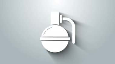 Beyaz El bombası ikonu gri arkaplanda izole edildi. Bomba patlaması. 4K Video hareketli grafik canlandırması