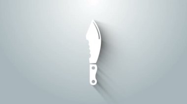 Gri arkaplanda beyaz askeri bıçak ikonu var. 4K Video hareketli grafik canlandırması