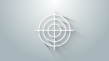 Beyazlar için hedef sporu, gri arka planda izole edilmiş bir yarışma ikonu. Atış mesafesi ya da atış mesafesi için sayıları olan temiz bir hedef. 4K Video hareketli grafik canlandırması