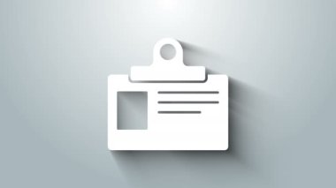 Gri arkaplanda beyaz kimlik ikonu izole edildi. Sunum için, şirketin kimliği için, reklam için kullanılabilir. 4K Video hareketli grafik canlandırması