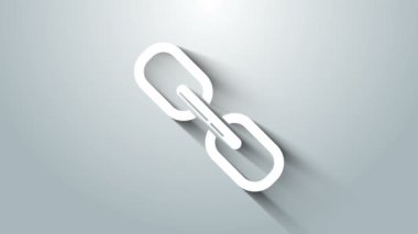 Beyaz zincir bağlantısı simgesi gri arkaplanda izole edildi. Bağlantı bekar. 4K Video hareketli grafik canlandırması