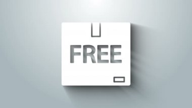 Gri arka planda izole edilmiş ücretsiz sembol simgesi olan beyaz karton kutu. Kutu, paket, paket işareti. Teslimat, ulaşım ve nakliye. 4K Video hareketli grafik canlandırması