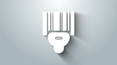 Beyaz tarayıcı barkod simgesini gri arkaplanda izole ediyor. Barkod etiketi. Parmaklıklı teslimat için kimlik. 4K Video hareketli grafik canlandırması