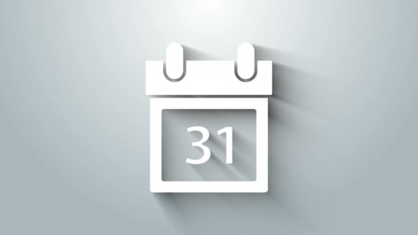 Calendario blanco con fecha de Halloween 31 icono de octubre aislado sobre fondo gris. Feliz fiesta de Halloween. Animación gráfica de vídeo 4K — Vídeos de Stock