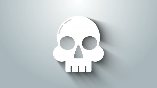 Ikona White Skull izolovaná na šedém pozadí. Šťastný Halloweenský večírek. Grafická animace pohybu videa 4K — Stock video