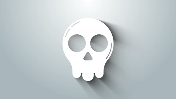 Icono del cráneo blanco aislado sobre fondo gris. Feliz fiesta de Halloween. Animación gráfica de vídeo 4K — Vídeo de stock