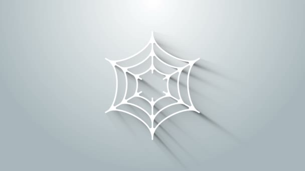 Ikon web laba-laba putih diisolasi pada latar belakang abu-abu. Tanda Cobweb. Selamat pesta Halloween. Animasi grafis gerak Video 4K — Stok Video