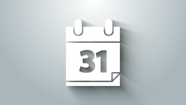 Bílý kalendář s datem Halloween 31 Říjen ikona izolované na šedém pozadí. Šťastný Halloweenský večírek. Grafická animace pohybu videa 4K — Stock video