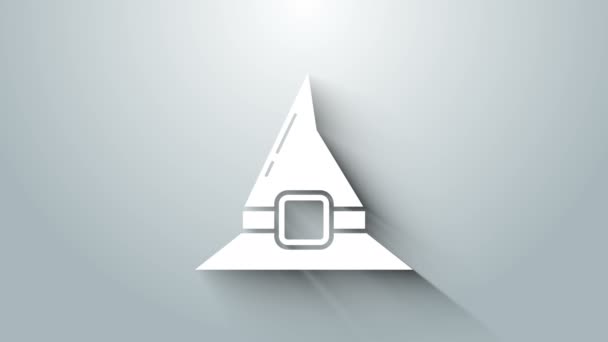 White Witch hat icon isolated on grey background. Happy Halloween party. 4K Video motion graphic animation — Stock Video