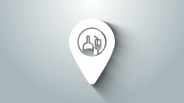 Álcool branco ou ícone de localização da barra de cerveja isolado no fundo cinza. Símbolo de beber, pub, clube, bar. Animação gráfica em movimento de vídeo 4K — Vídeo de Stock