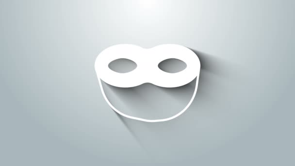 Gri arkaplanda beyaz şenlik maskesi simgesi izole edildi. 4K Video hareketli grafik canlandırması — Stok video