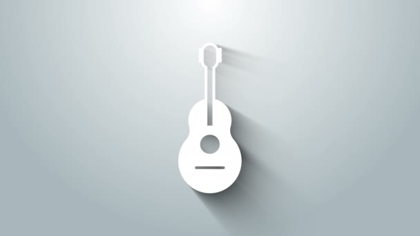 White Guitar icon isolated on grey background. Acoustic guitar. String musical instrument. 4K Video motion graphic animation — Stock Video