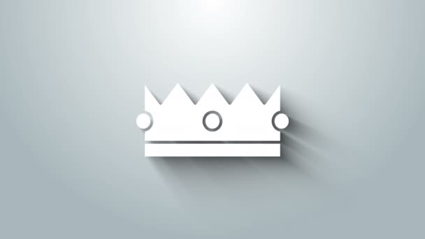 White Crown icon isolated on grey background. 4K Video motion graphic animation — Stock Video