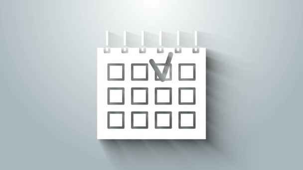 グレーの背景に分離されたホワイトの詳細カレンダーアイコン。イベントカレンダー。4Kビデオモーショングラフィックアニメーション — ストック動画