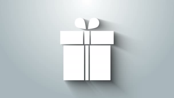 Weißes Geschenk-Box-Symbol isoliert auf grauem Hintergrund. 4K Video Motion Grafik Animation — Stockvideo