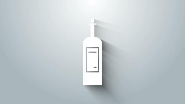Botella blanca de vino icono aislado sobre fondo gris. Animación gráfica de vídeo 4K — Vídeos de Stock