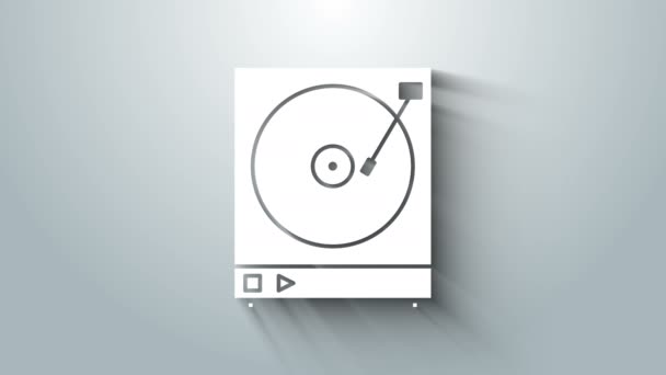 White Vinyl player με εικονίδιο δίσκου βινυλίου που απομονώνεται σε γκρι φόντο. 4K Γραφική κίνηση κίνησης βίντεο — Αρχείο Βίντεο