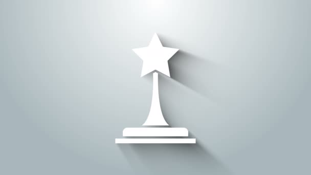 Білий кінотрофей ізольований на сірому фоні. Ікона премії Оскар. Фільми та символ кіно. 4K Відеографічна анімація — стокове відео