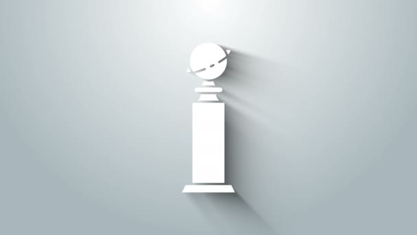 白色奖杯金球奖图标孤立在灰色背景。奥斯卡金像奖电影和电影的象征。4K视频运动图形动画 — 图库视频影像