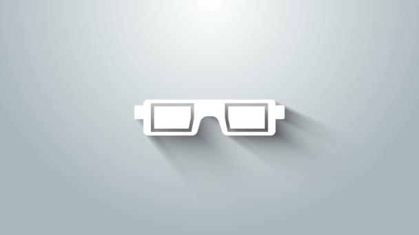 White 3D cinema glasses icon isolated on grey background. 4K Video motion graphic animation — Stock Video