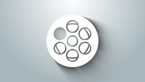 Εικονίδιο κυλίνδρου λευκού φιλμ απομονωμένο σε γκρι φόντο. 4K Γραφική κίνηση κίνησης βίντεο — Αρχείο Βίντεο