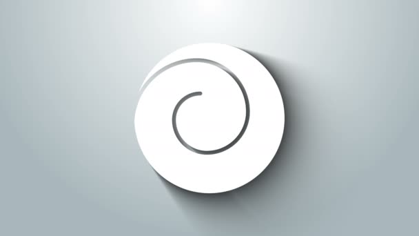 Λευκό ρολό κουλούρι με κανέλα εικονίδιο απομονώνονται σε γκρι φόντο. Προϊόντα αρτοποιίας. 4K Γραφική κίνηση κίνησης βίντεο — Αρχείο Βίντεο